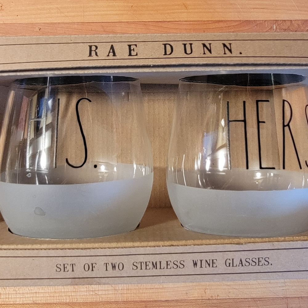 Rae Dunn HIS and HERS wine glasses